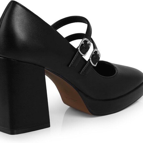 Women Mary Jane Shoes Faux Leather Chunky Heels 3.5-Inch Platform Pumps - Picture 3 of 5